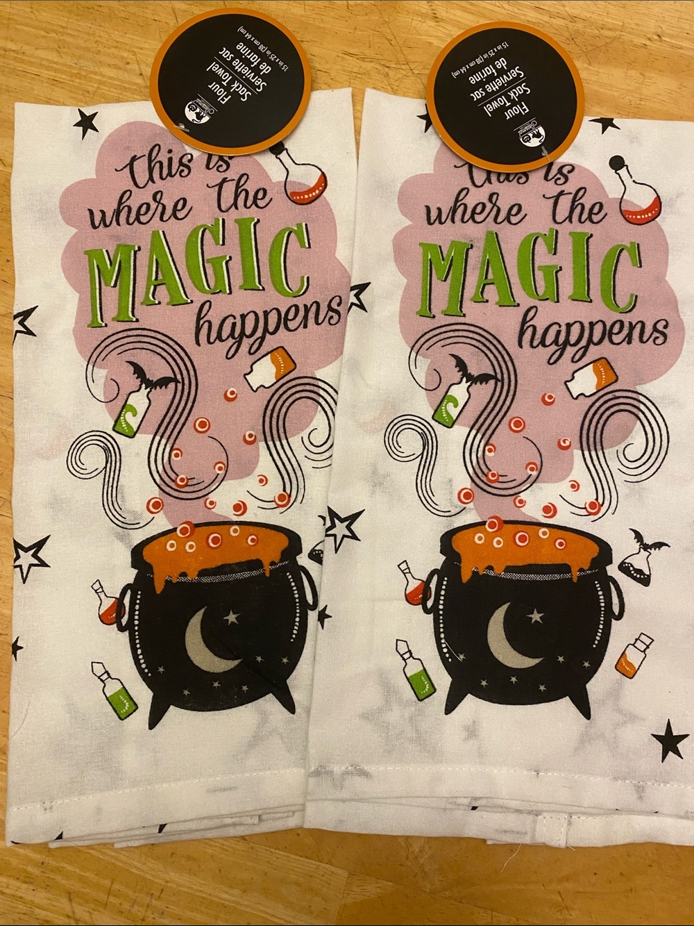 Halloween Magic Cauldron Kitchen Towel set say this is where magic happens NWT
